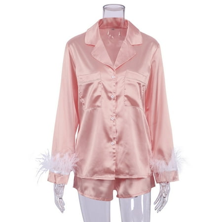 Pajamas For Women 2 Piece Set Feathers Long Sleeve Turn Down Collar Sleepwear Autumn Casual Night Suits With Shorts Satin
Pajamas For Women 2 Piece Set Feathers Long Sleeve Turn Down Collar Sleepwear Autumn Casual Night Suits With Shorts Satin