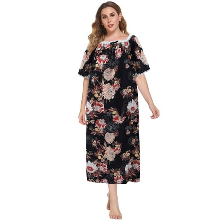 EFINNY Women s Plus Size Long Nightgowns Floral Print Short Sleeve Long T-Shirt Lounger House Dress Casual Loose Nightshirts XL-5XL 
EFINNY Women s Plus Size Long Nightgowns Floral Print Short Sleeve Long T-Shirt Lounger House Dress Casual Loose Nightshirts XL-5XL