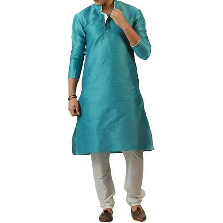 Royal Kurta Men s Self Jacquard Silk Contrast Piping Kurta Churidar Blue