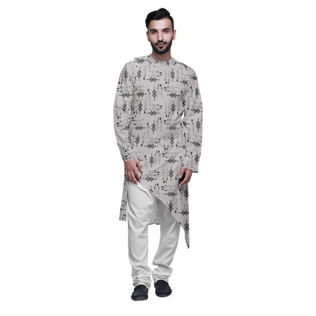 

Atasi Printed Ethnic Kurta With White Churidar Pajama Set For Men Summer Wear