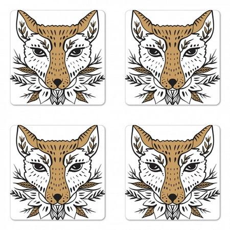 Fox Coaster Set of 4 Head Drawing of Animal Head with Northern Botanical Ornaments Square Hardboard Gloss Coasters Standard Size Pale Coffee White by Ambesonne
Fox Coaster Set of 4 Head Drawing of Animal Head with Northern Botanical Ornaments Square Hardboard Gloss Coasters Standard Size Pale Coffee White by Ambesonne