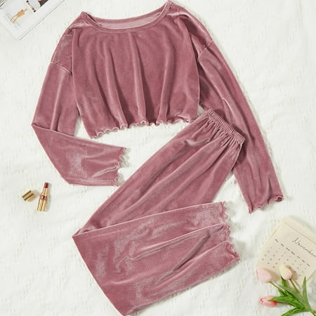 Women‘s Pajama Set Velvet Fuzzy Pants And Elastic Hem Crop Top Sleepwear Loungewear For Valentine‘s Gifts
Women‘s Pajama Set Velvet Fuzzy Pants And Elastic Hem Crop Top Sleepwear Loungewear For Valentine‘s Gifts