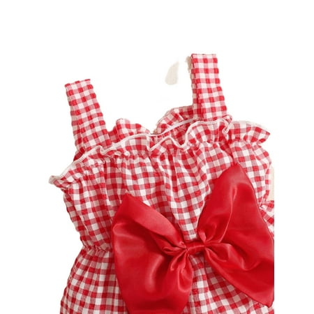 Gingham Straps Cami Sleeveless Red and White Baby Bodysuits (Baby s)