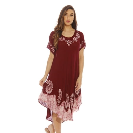 Just Love Summer Dresses Plus Size / Swimsuit Cover Up / Resort Wear (Burgundy Cap Sleeve Leaf, 2X)