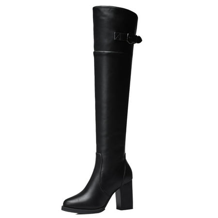 Women‘s Stacked Heel Thigh High Boots Metal Buckle Chunky Heel Zipper Shoes Round Toe Faux Leather Footwear
Women‘s Stacked Heel Thigh High Boots Metal Buckle Chunky Heel Zipper Shoes Round Toe Faux Leather Footwear