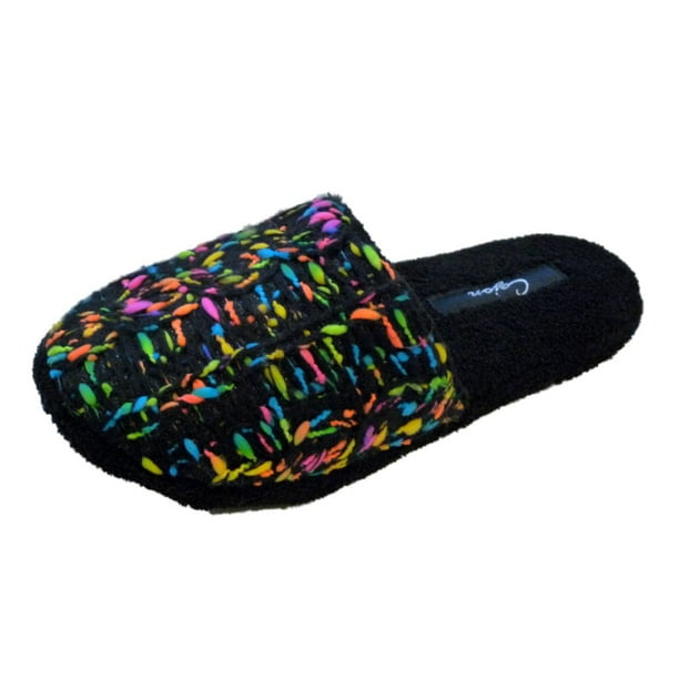 Cejon Womens Black & Neon Yarn & Velvet Slippers Scuffs Small (5-6)