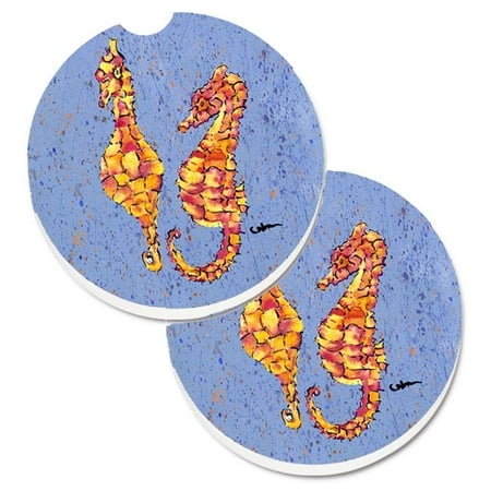 Seahorse Seahorses on Blue Set of 2 Cup Holder Car Coaster