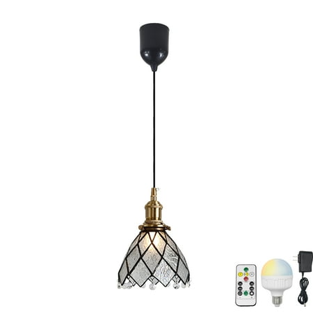 FSLiving Adjustable Height Pendant Light with Rechargeable Battery Operated RGB Dimmable Timing LED Bulb Remote Control Lamp with Tiffany Clear Crystal Glass Shade for Slanted Ceiling - 1 Light
FSLiving Adjustable Height Pendant Light with Rechargeable Battery Operated RGB Dimmable Timing LED Bulb Remote Control Lamp with Tiffany Clear Crystal Glass Shade for Slanted Ceiling - 1 Light