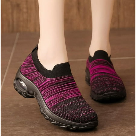 Yedhsi Women Casual Shoes Autumn Women Shoes Slip On Casual Sport Shoes Round Toe Flat Cushion Elastic Sneakers