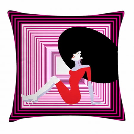 Diva Throw Pillow Cushion Cover, Vintage Woman Sitting Down and Laughing Theme Colorful Pop Art Style Female Portrait, Decorative Square Accent Pillow Case, 18 X 18 Inches, Multicolor, by Ambesonne