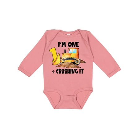 Inktastic I m 1 and Crushing It Construction 1st Birthday Gift Baby Boy or Baby Girl Long Sleeve Bodysuit