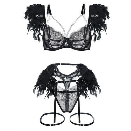 ICE Lingerie for Women 4 Pieces Feathers Eyelash Lingerie Push Up Bra and Panty Set Garter Lingerie Sets,Black,S
ICE Lingerie for Women 4 Pieces Feathers Eyelash Lingerie Push Up Bra and Panty Set Garter Lingerie Sets,Black,S