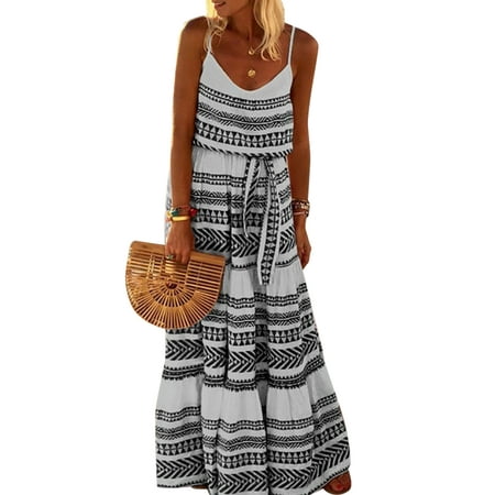 Party Women Strapless Floral Print Bohemian Boho Maxi Dress Casual Off Shoulder Beach Party Dress with Pockets