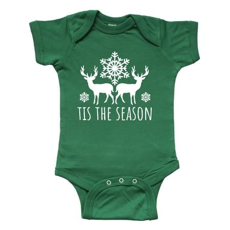 Inktastic Tis the Season White Reindeer Silhouette and Snowflakes Gift Baby Boy or Baby Girl Bodysuit
