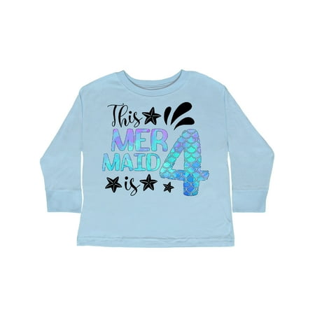 

Inktastic This Mermaid is 4 with Starfish and Scales Gift Toddler Boy or Toddler Girl Long Sleeve T-Shirt