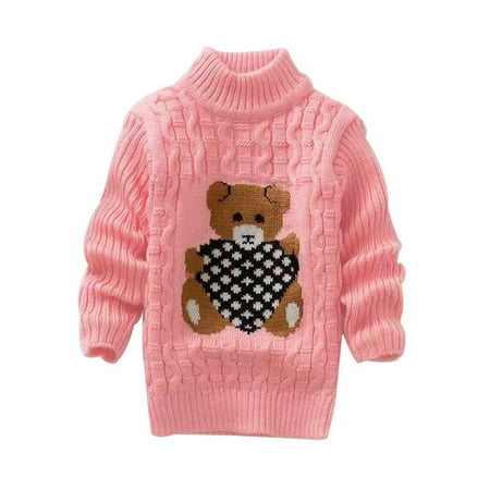 Toddler Kids Baby Girls Solid Cartoon Print Knit Pullover Sweater Crochet Tops