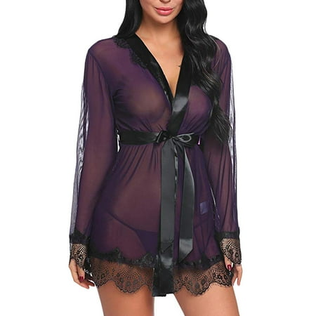 Hanas Fashion Lingerie Women Sexy Lace Patchwork Long Sleeve Nightgown Bath Robe Lingerie With Belt Honeymoon
Hanas Fashion Lingerie Women Sexy Lace Patchwork Long Sleeve Nightgown Bath Robe Lingerie With Belt Honeymoon