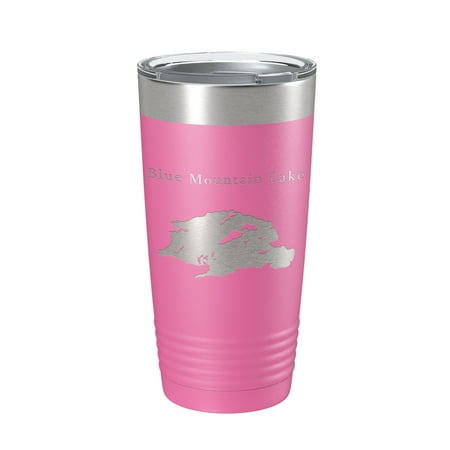 Blue Mountain Lake Map Tumbler Travel Mug Insulated Laser Engraved Coffee Cup New York 20 oz Pink
