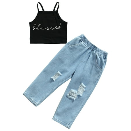 Canrulo 2PCS Toddler Infant Baby Girls Short Letter Print Halter Tank Tops Ripped Jeans with Pockets Black 4-5 Years
Canrulo 2PCS Toddler Infant Baby Girls Short Letter Print Halter Tank Tops Ripped Jeans with Pockets Black 4-5 Years