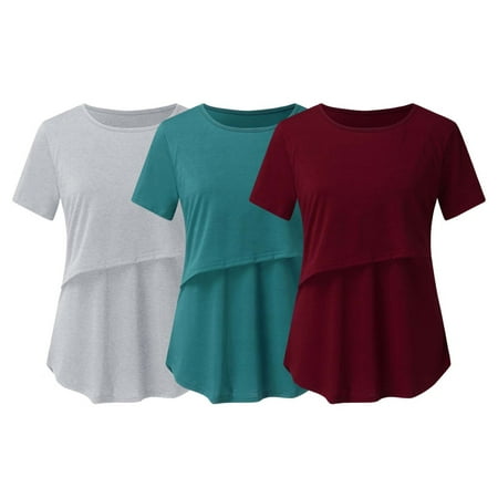 3PC Pregnant Womens Nursing Blouse Round Neck Solid Color Tops Casual Short Sleeve Breastfeeding T-shirt
3PC Pregnant Womens Nursing Blouse Round Neck Solid Color Tops Casual Short Sleeve Breastfeeding T-shirt
