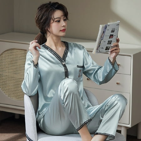 DanceeMangoo 2 Piece Women Set Spring Autumn Long Sleeve Pajamas for Woman Fashion Silk Sleepwear Home Cloth Lace Soft Trousers Satin Pajama
DanceeMangoo 2 Piece Women Set Spring Autumn Long Sleeve Pajamas for Woman Fashion Silk Sleepwear Home Cloth Lace Soft Trousers Satin Pajama