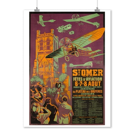 Saint - Omer - Fetes d'Aviation Vintage Poster Belgium c. 1910 (9x12 Art Print, Wall Decor Travel Poster)