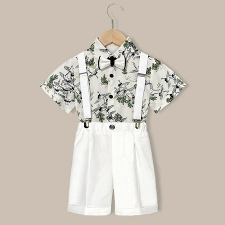 Toddler Boys Outfit Sets Summer Cartoon Printed Short Sleeved Shirt Solid Color Suspenders Shorts Bow Tie 4PC Children Performance Suit
Toddler Boys Outfit Sets Summer Cartoon Printed Short Sleeved Shirt Solid Color Suspenders Shorts Bow Tie 4PC Children Performance Suit