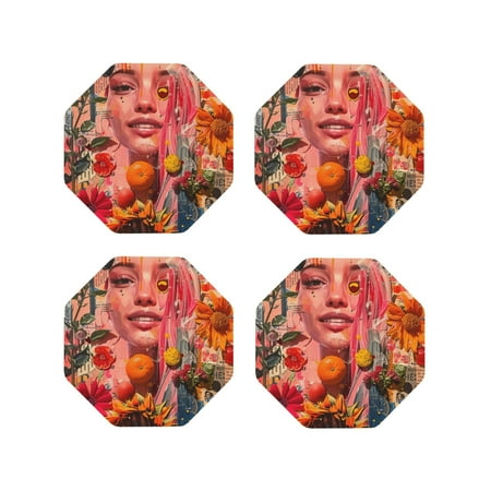 Honeii Vibrant Floral Collage Portrait Print Leather Coaster Set of 4 Ideal for Safeguarding Your Furniture from Drinks Spills and Effortless Cleanup-Octagon
Honeii Vibrant Floral Collage Portrait Print Leather Coaster Set of 4 Ideal for Safeguarding Your Furniture from Drinks Spills and Effortless Cleanup-Octagon