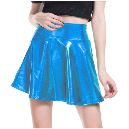 Hinge Skirt Women s Casual Fashion Shiny Flared Pleated A-Line Mini Skirt Raffle Table Skirt
