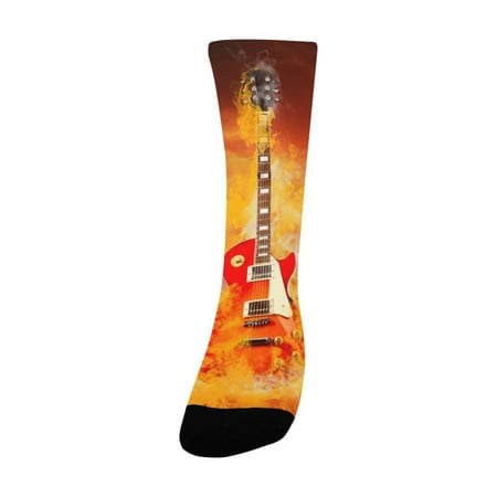 Rock guita in flames of fire Women s Custom Socks (Made In USA)