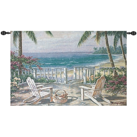 Beach Party Coastal in Pastel View Cotton Wall Art Hanging Tapestry 35" x 53"