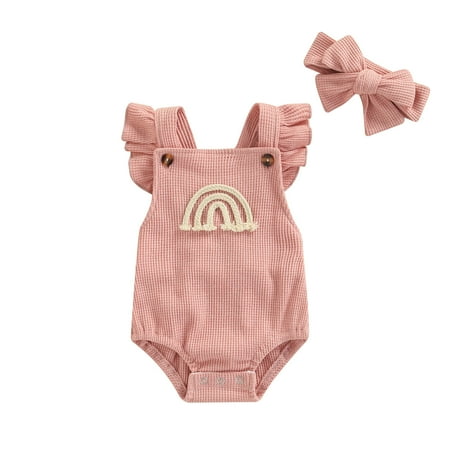 Infant Boho Rainbow Baby Girl Clothes Newborn Infant Ruffled Sleeveless Romper with Headband Outfit 3M 6M 12M 18M
Infant Boho Rainbow Baby Girl Clothes Newborn Infant Ruffled Sleeveless Romper with Headband Outfit 3M 6M 12M 18M