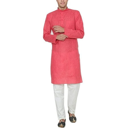 Royal Kurta Mens Cotton Linen Kurta Pyjama Set (38 Carror Red)