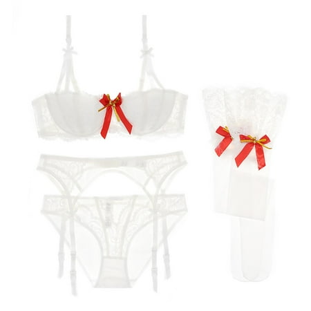 Sexy Christmas Style Half Cup Underwear Push up Bra and Panties Garters Stockings 4 Piece
Sexy Christmas Style Half Cup Underwear Push up Bra and Panties Garters Stockings 4 Piece