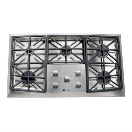VECTGV365SS 36 Gas 5 Burner Cooktop with Stainless Steel Knobs Permanently Sealed Burners Electronic Ignition\/Re-Ignition Continuous Grates Cast Iron Grates and Caps in Stainless Steel