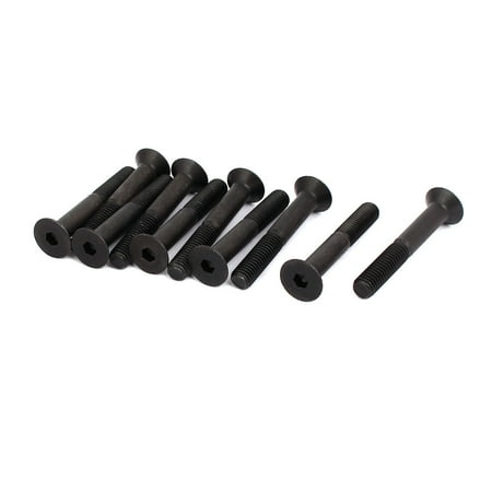 M8x55mm Grade 10.9 Partially Threaded Flat Head Hex Socket Cap Screw Black 10pcs