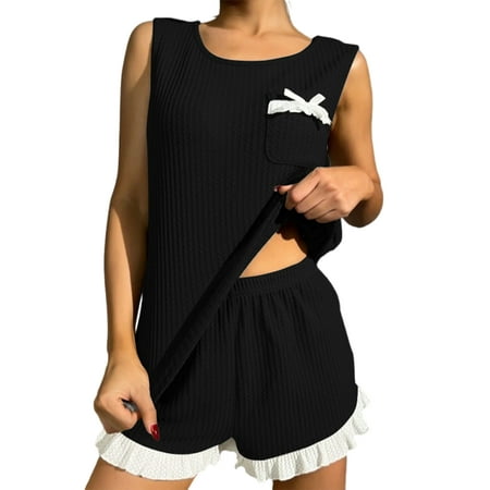Frontwalk Ladies Nightwear Waffle Loungwear Solid Color Sleepwear Summer Baggy Pjs Ruffer Hem Pajamas Black L
Frontwalk Ladies Nightwear Waffle Loungwear Solid Color Sleepwear Summer Baggy Pjs Ruffer Hem Pajamas Black L
