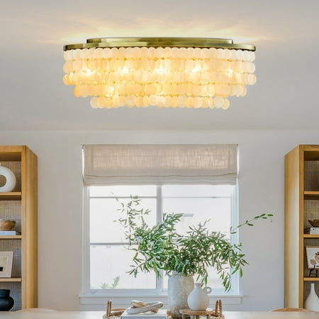 11-Light Farmhouse Coastal Natural Capiz Shell Tiered Flush Mount for Dining Room With Antique Gold Metal
11-Light Farmhouse Coastal Natural Capiz Shell Tiered Flush Mount for Dining Room With Antique Gold Metal