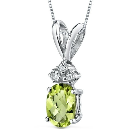 Peora 1.00 Carat T.G.W. Oval-Cut Peridot and Diamond Accent 14kt White Gold Pendant, 18