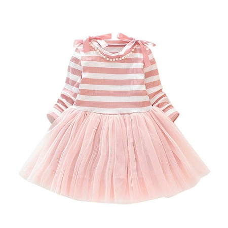 

gvdentm Dresses For Girls Toddler Girl s Polka Dots Mesh Flounce Long Sleeve Flared Shirred Dress Pink 5-6 Years