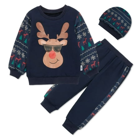 

Clearance 0-4T Toddler Baby Boy Outfits Set Long Sleeve Deer Sweatshirts Tops + Pants + Hat Outfits Clothing Gifts