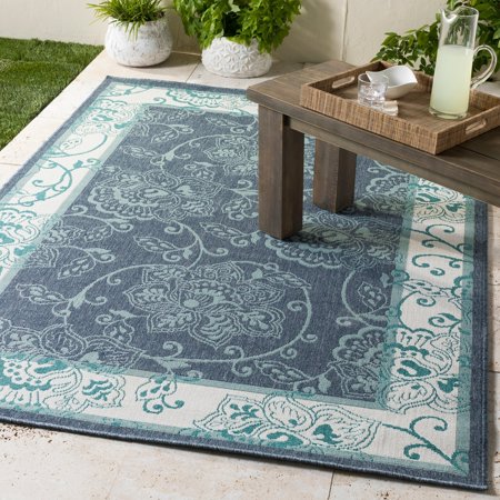 Teofila Transitional Navy & White Indoor/Outdoor Area Rug - 3'6" x 5'6"