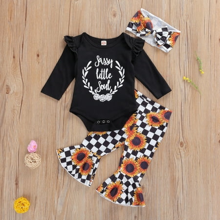 Kiapeise Baby Girls Clothes Set Long Sleeve Letters Tops with Ruffle + Sunflower Print Flare Pants + Headband for Spring Fall
Kiapeise Baby Girls Clothes Set Long Sleeve Letters Tops with Ruffle + Sunflower Print Flare Pants + Headband for Spring Fall