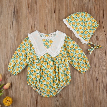 Infant Baby Girls Flower Print Romper Casual Long Sleeve Loose Fit Floral Jumpsuit with Decorative Hat
Infant Baby Girls Flower Print Romper Casual Long Sleeve Loose Fit Floral Jumpsuit with Decorative Hat
