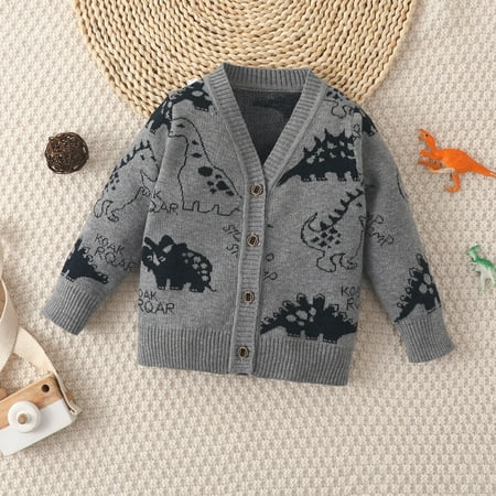 ZHUASHUM Boys Sweater Casual Dinosaur Button Up V Neck Knitted Cardigan Long Sleeve Cotton Outwear Kid Coats 
ZHUASHUM Boys Sweater Casual Dinosaur Button Up V Neck Knitted Cardigan Long Sleeve Cotton Outwear Kid Coats