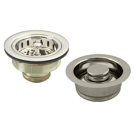 Post Style Large Kitchen Basket Strainer with InSinkErator Style Disposal Flange and Stopper in Polished Nickel
Post Style Large Kitchen Basket Strainer with InSinkErator Style Disposal Flange and Stopper in Polished Nickel