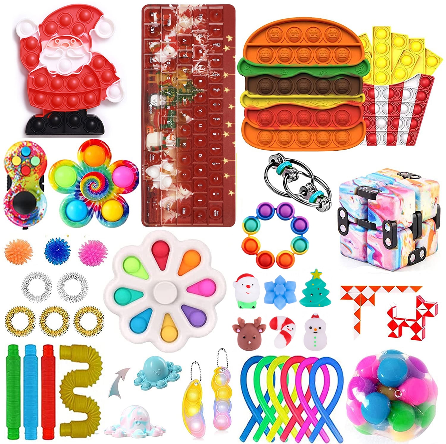 Christmas Fidget Toys Pack Push Pop Bubble Fidget Pack Squeeze Toy Set