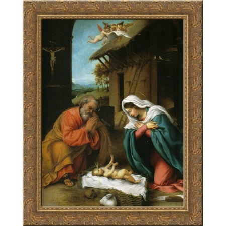 Nativity of Christ 24x20 Gold Ornate Wood Framed Canvas Art by Lorenzo Lotto