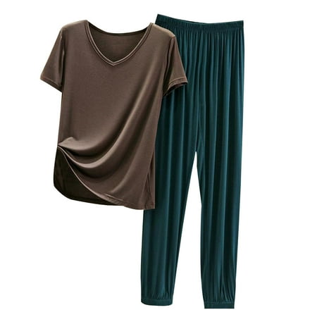 ShomPort Two Piece Outfits for Women Pajamas Sets Short Sleeve T-Shirts Wide Leg Long Pants Sets Sleepwear (Brown 10)
ShomPort Two Piece Outfits for Women Pajamas Sets Short Sleeve T-Shirts Wide Leg Long Pants Sets Sleepwear (Brown 10)