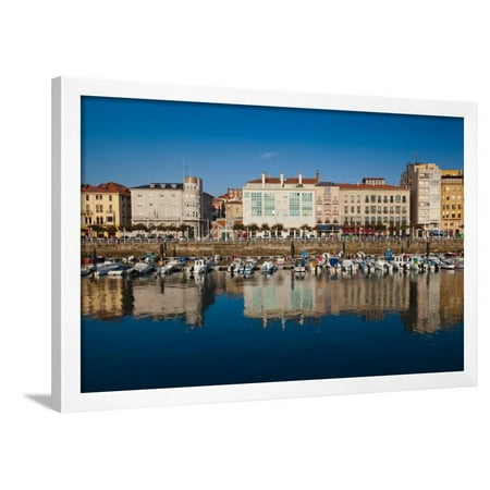 Buildings at the waterfront, Puerto Deportivo, Cimadevilla, Gijon, Asturias Province, Spain Framed Print Wall Art